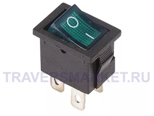 Выключатель клавишный 250V 6А (4с) ON-OFF зеленый  с подсветкой  Mini  REXANT