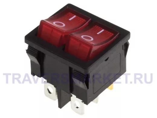 Выключатель клавишный 250V 6А (6с) ON-OFF красный с подсветкой ДВОЙНОЙ  Mini  REXANT