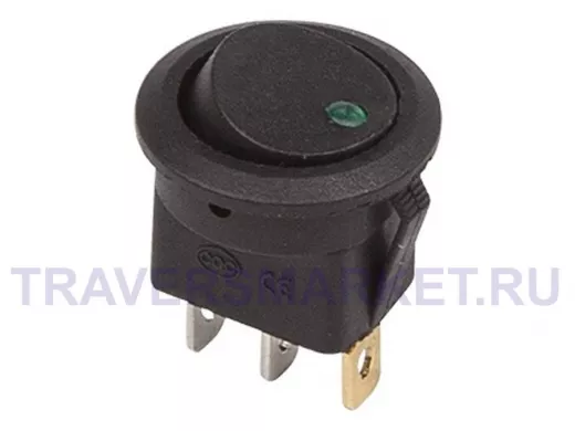 Выключатель клавишный круглый 12V 16А (3с) ON-OFF черный  с зеленой подсветкой  REXANT