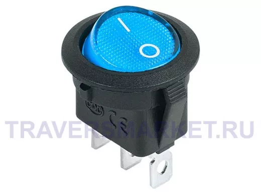 Выключатель клавишный круглый 12V 20А (3с) ON-OFF синий  с подсветкой  REXANT