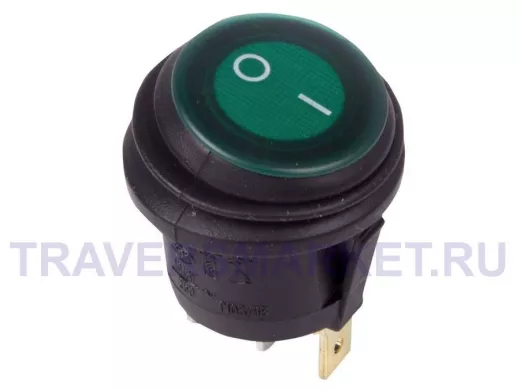 Выключатель клавишный круглый 250V 6А (3c) ON-OFF зеленый  с подсветкой  ВЛАГОЗАЩИТА  REXANT