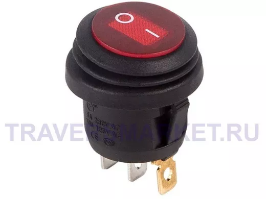 Выключатель клавишный круглый 250V 6А (3с) ON-OFF красный  с подсветкой  ВЛАГОЗАЩИТА  REXANT
