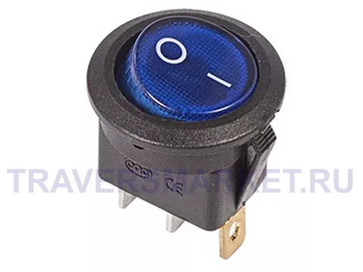 Выключатель клавишный круглый 250V 6А (3с) ON-OFF синий  с подсветкой  REXANT