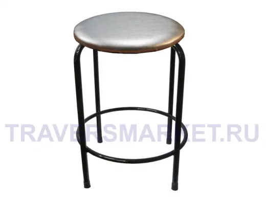 Табурет с подставкой для ног и полкой "TABURETTO-20354" круглое сиденье, чёрные, серебр., экокожа