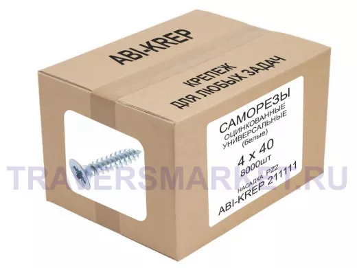 Саморезы универсальные оцинкованные  4 х 40 белые (    1шт) "ABI-KREP 211111" Pozi PZ 2,3г