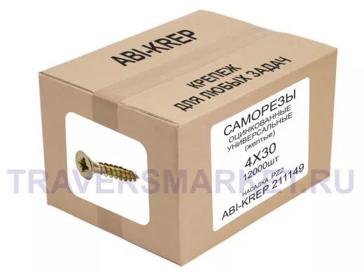 Саморезы универсальные оцинкованные  4 х 30 жёлтые (    1шт) "ABI-KREP 211149" Pozi PZ 1,62г