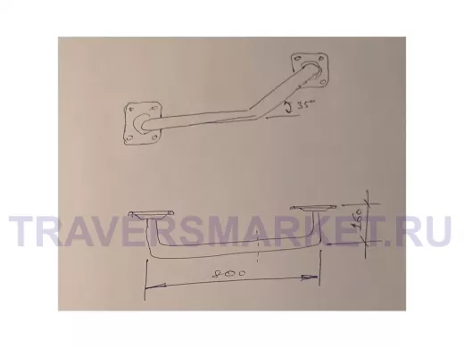 Поручень, угол 35гр, левый, 80см "ПОРУЧПРО-217189" пристенный, вылет 16см,черный, диаметр 32мм