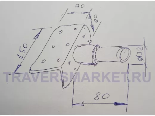 Кронштейн антенный, верхняя площадка 9х15см "ТОРЕЦКРЕП-217475" чёрный, диаметр 32мм, обжат на конце