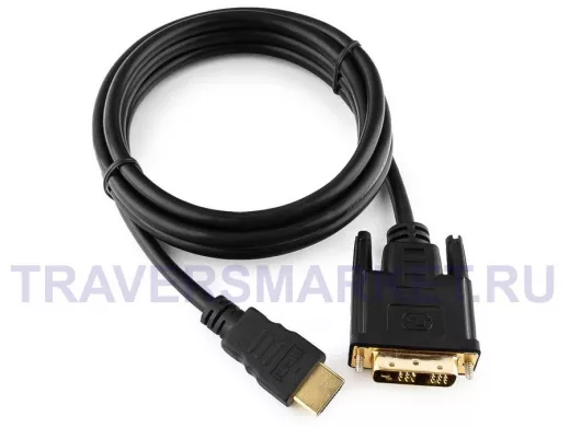 Кабель HDMI-DVI  Cablexpert CC-HDMI-DVI-6, 19M/19M, 1.8м, single link, черный,позол.разъемы, экран,