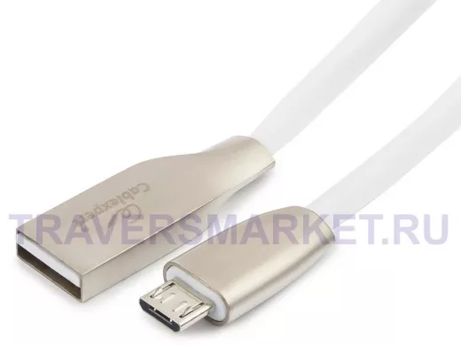 Кабель микро USB (AM/microBM)  1.0 м Cablexpert CC-G-mUSB01W-1M,  USB 2.0 ,серия Gold, белый