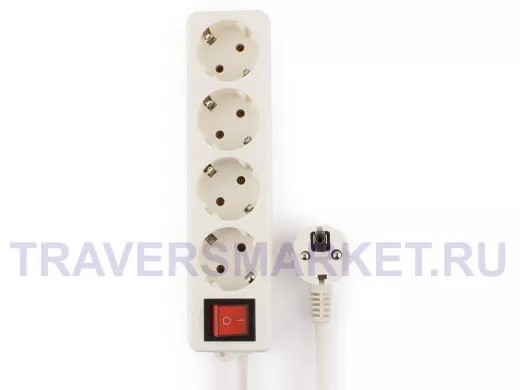 Сетевой удлинитель  Гарнизон ELB-G4-W-5, 4 евророзетки с выключателем и заземлением