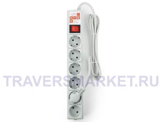 Сетевой фильтр Power Cube 6 розеток 1,9метра  СЕРЫЙ 10А/2,2кВт SPG(5+1)-B-6  5 евро + 1 розетка