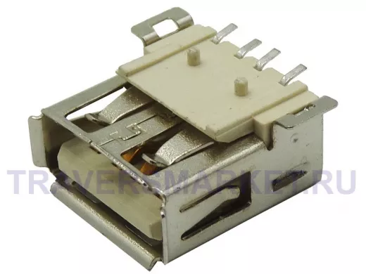 гнездо USB-A  на плату 4 вывода крепления SMD