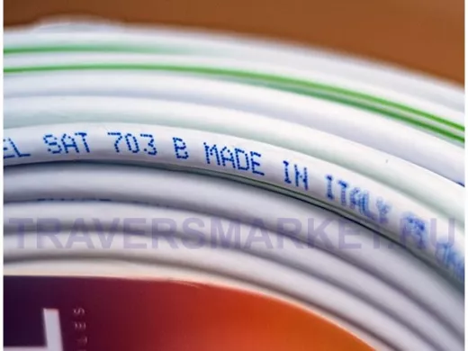 SAT703 B UE (100 метров в бухте) белый с зелён.полосой 75 Ом 