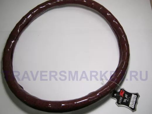Оплетка на руль 40 см. L 281A "дерево красное" блестящая "пальцы"