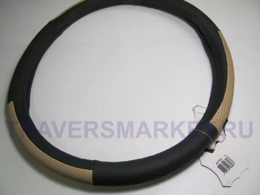 Оплетка на руль 40 см. L 4773I кожа черная+бежевая кожа вставка сверху 