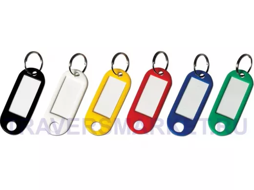 Брелоки для ключей КОМПЛЕКТ 12 ШТ., длина 50 мм, инфо-окно 30х15 мм, АССОРТИ 