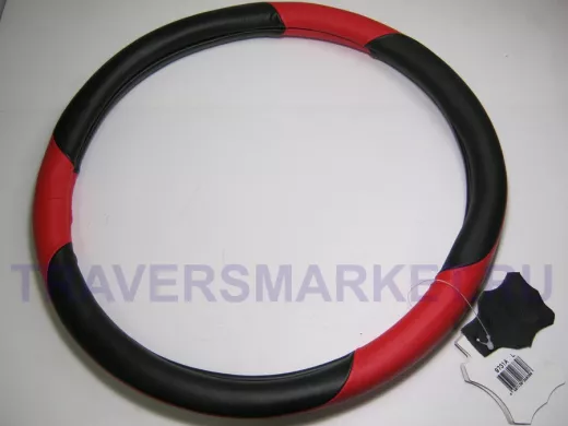 Оплетка на руль 40 см. L 9731A кожа черная+красная кожа 