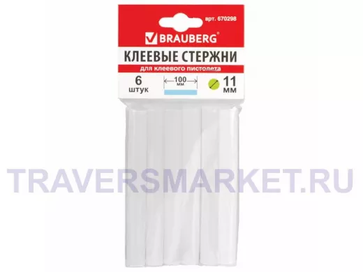Клеевые стержни, диаметр 11,0мм, длина 100мм, белые, КОМПЛЕКТ 6 штук 