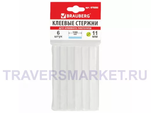 Клеевые стержни, диаметр 11,0мм, длина 100мм, прозрачные, КОМПЛЕКТ 6 шт. 