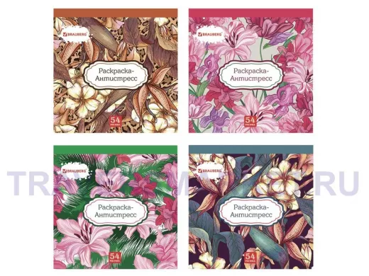 Раскраска-Антистресс 52 рисунка, 54 листа, 200*200  мм., 120 г/м 