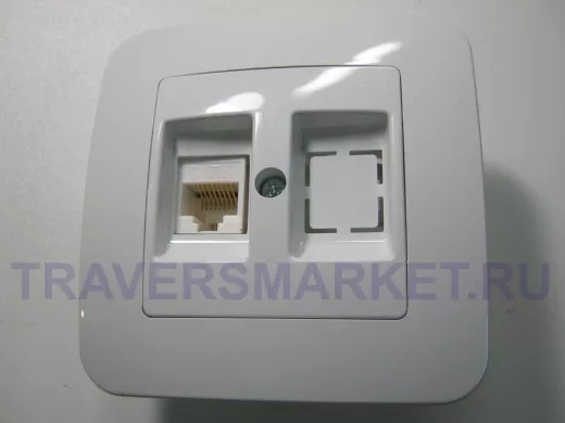 Розетка гнездо + компьютерная (CAT5), белая, серии MAKEL Lillium N
