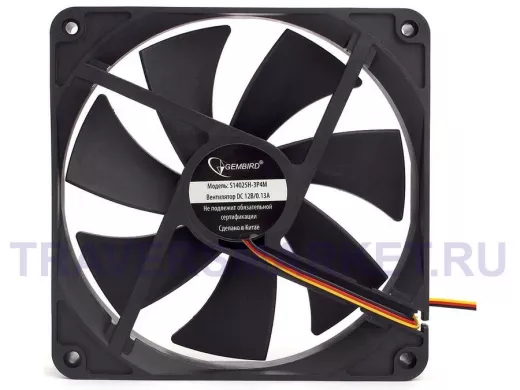 Вентилятор  +12В;  140х140х25мм; Gembird, гидрод., тихий, 3 pin/4pin Molex, провод 40 см