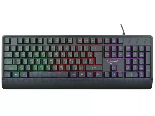 Клавиатура проводная Gembird KB-220L, USB,черный,104 клавиши,подсветка Rainbow,кабель 1.5м